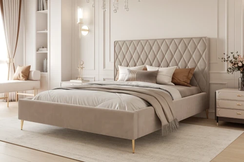 Łóżko tapicerowane z nóżkami i pojemnikiem na pościel Royal Szaro-beżowy