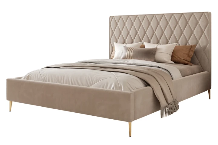 Łóżko tapicerowane z nóżkami i pojemnikiem na pościel Royal Szaro-beżowy