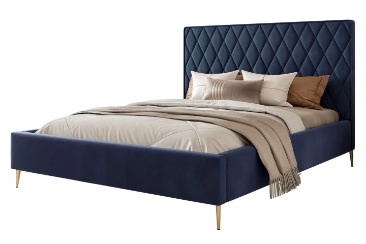 Łóżko tapicerowane z nóżkami i pojemnikiem na pościel Royal Granatowy