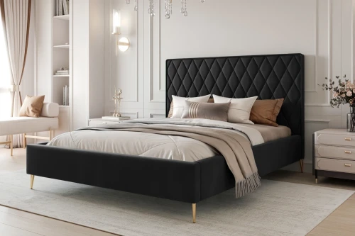 Łóżko tapicerowane z nóżkami i pojemnikiem na pościel Royal Czarny