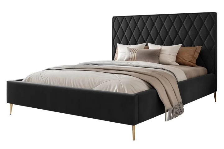 Łóżko tapicerowane z nóżkami i pojemnikiem na pościel Royal Czarny