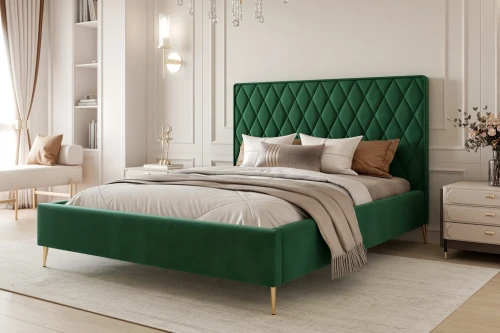Łóżko tapicerowane z nóżkami i pojemnikiem na pościel Royal Zielony