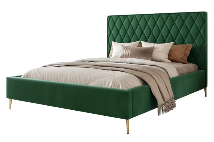 Łóżko tapicerowane z nóżkami i pojemnikiem na pościel Royal Zielony