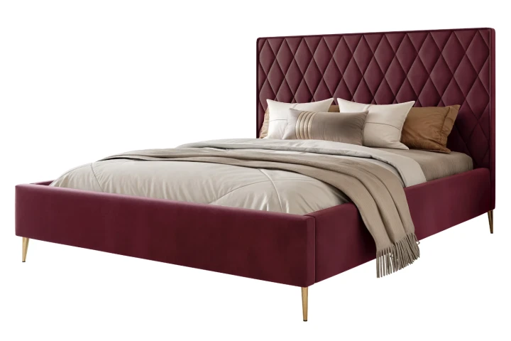 Łóżko tapicerowane z nóżkami i pojemnikiem na pościel Royal Bordowy