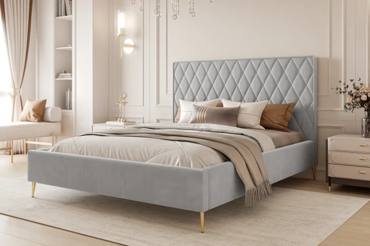 Łóżko tapicerowane z nóżkami i pojemnikiem na pościel Royal Gołębi szary