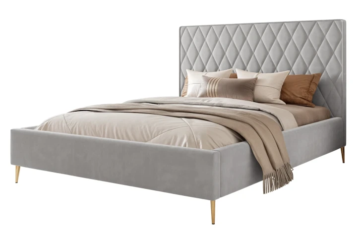 Łóżko tapicerowane z nóżkami i pojemnikiem na pościel Royal Gołębi szary