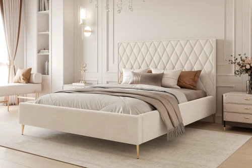 Łóżko tapicerowane z nóżkami i pojemnikiem na pościel Royal Ecru