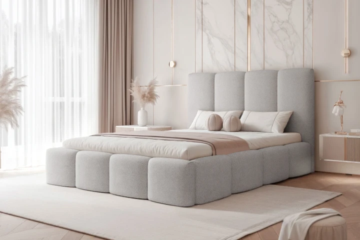 Łóżko tapicerowane do sypialni Cozy Szary