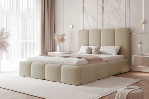 Łóżko tapicerowane do sypialni Cozy Beżowy