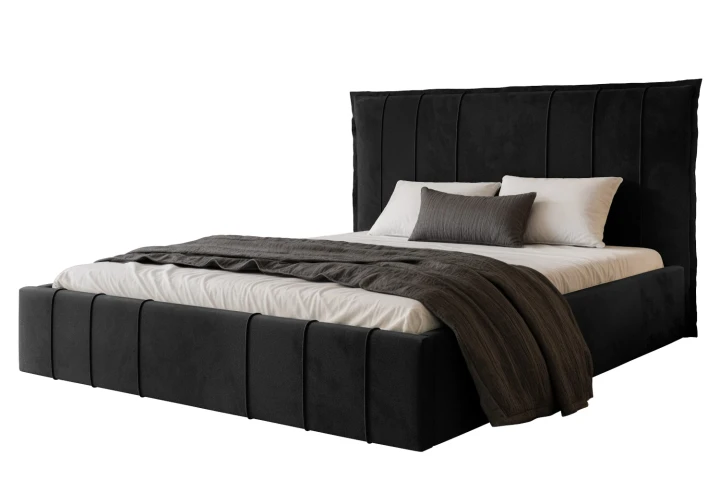 Łóżko tapicerowane z pojemnikiem na pościel i stelażem Vertico Czarny