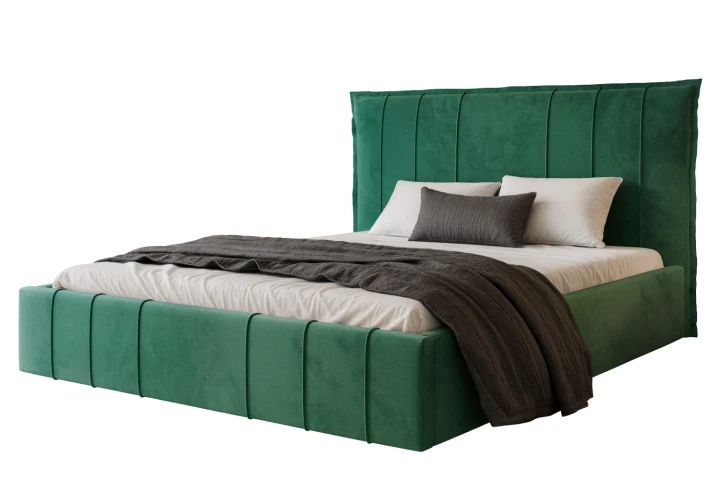 Łóżko tapicerowane z pojemnikiem na pościel i stelażem Vertico Zielony