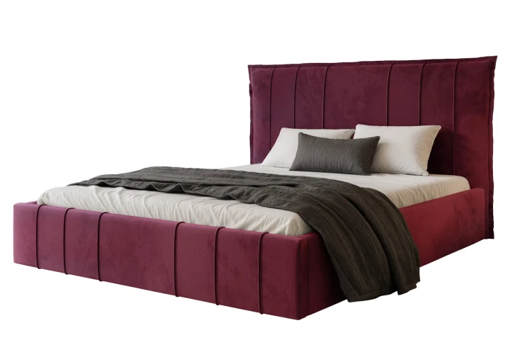 Łóżko tapicerowane z pojemnikiem na pościel i stelażem Vertico Bordowy