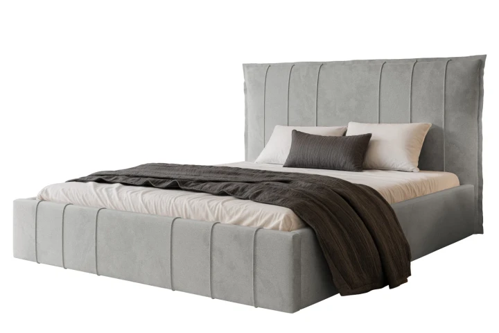 Łóżko tapicerowane z pojemnikiem na pościel i stelażem Vertico Gołębi szary