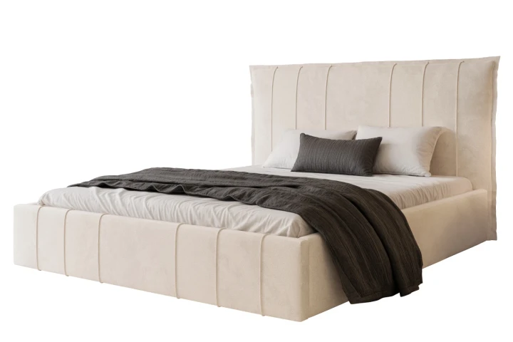 Łóżko tapicerowane z pojemnikiem na pościel i stelażem Vertico Ecru