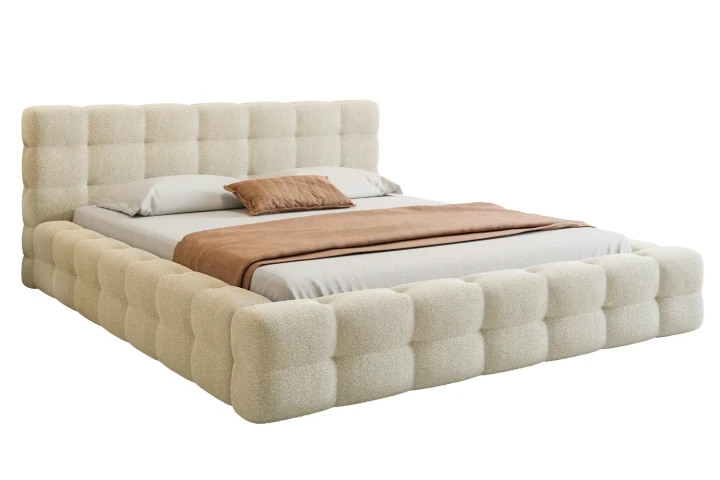 Łóżko tapicerowane z pojemnikiem na pościel i stelażem Amiri Jasny beż