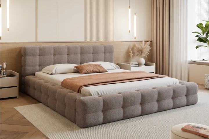 Łóżko tapicerowane z pojemnikiem na pościel i stelażem Amiri Brązowy