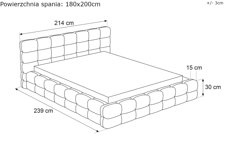 Łóżko tapicerowane z pojemnikiem na pościel i stelażem Amiri wymiary 180