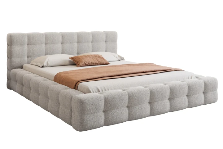 Łóżko tapicerowane z pojemnikiem na pościel i stelażem Amiri Jasny szary