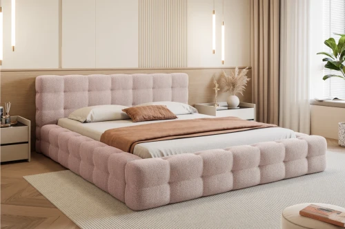 Łóżko tapicerowane z pojemnikiem na pościel i stelażem Amiri Pudrowy róż