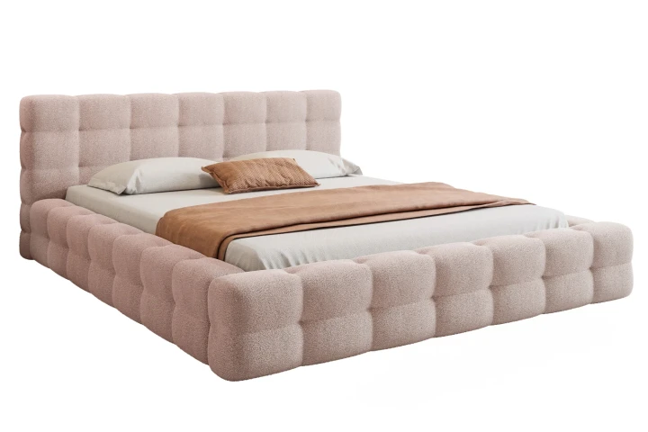 Łóżko tapicerowane z pojemnikiem na pościel i stelażem Amiri Pudrowy róż