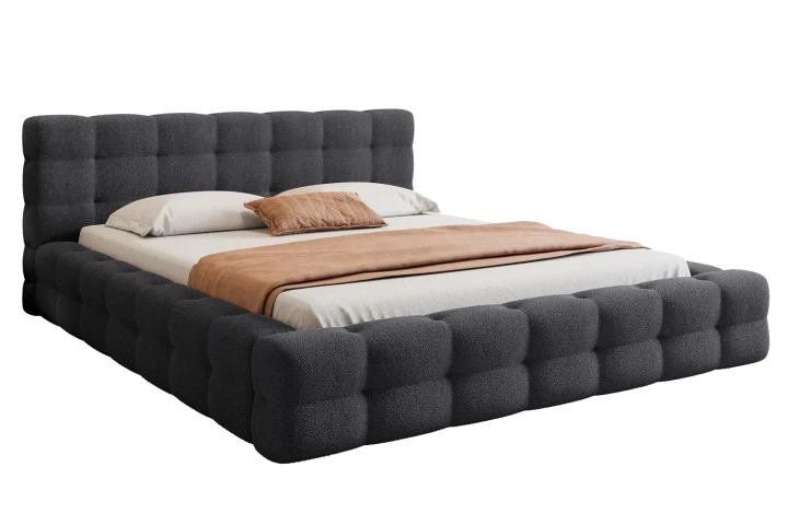 Łóżko tapicerowane z pojemnikiem na pościel i stelażem Amiri Czarny