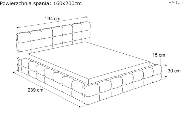 Łóżko tapicerowane z pojemnikiem na pościel i stelażem Amiri wymiary 160