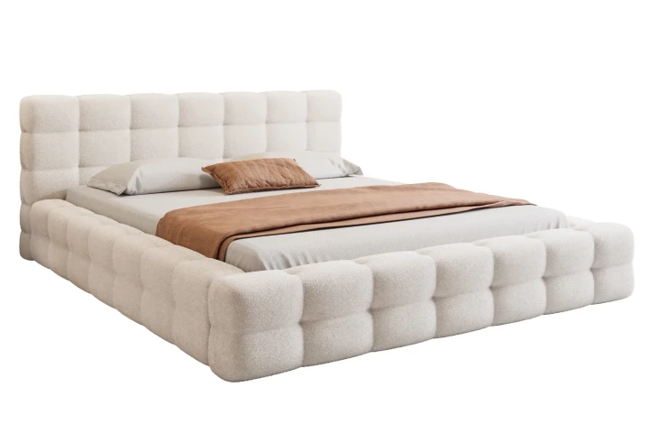 Łóżko tapicerowane z pojemnikiem na pościel i stelażem Amiri Biały