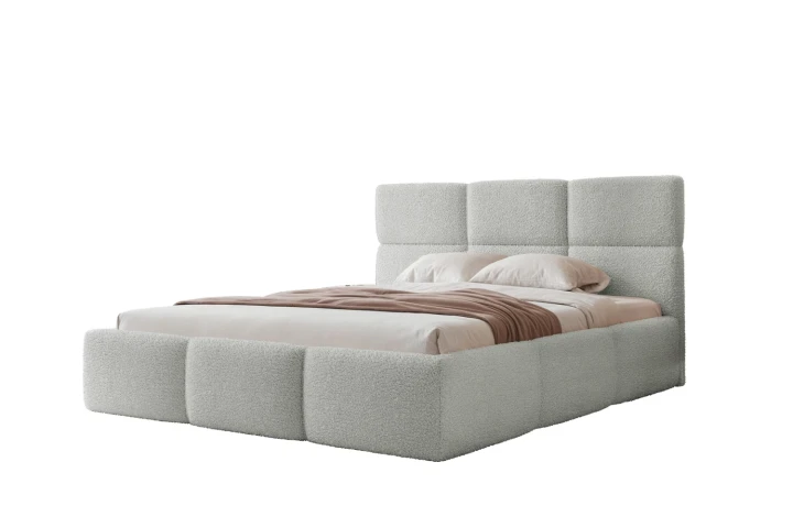 Łóżka tapicerowane z pojemnikiem i stelażem Moti Platynowy szary