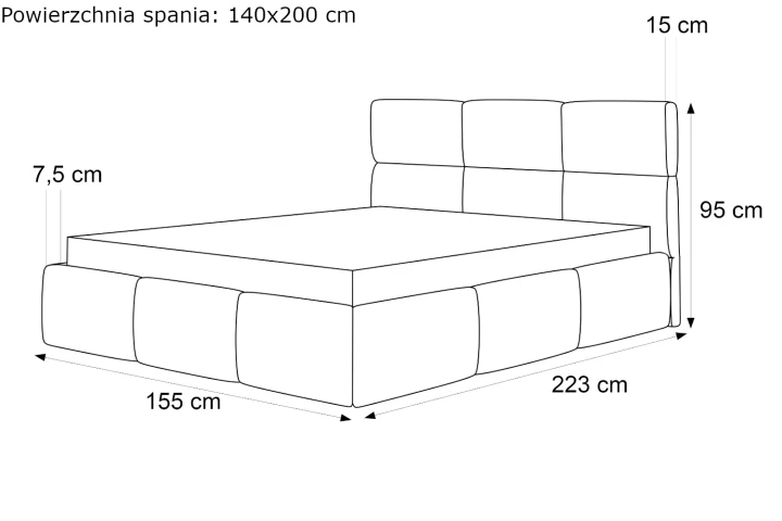 Łóżka tapicerowane z pojemnikiem i stelażem Moti wymiary 140