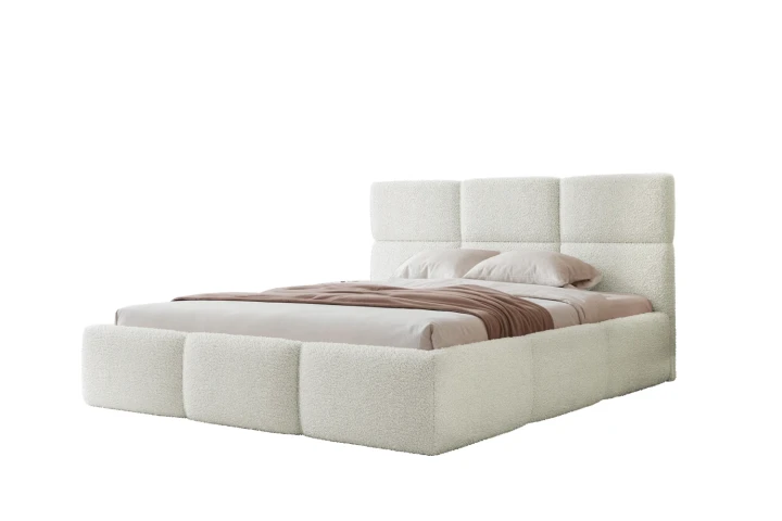 Łóżka tapicerowane z pojemnikiem i stelażem Moti Biały