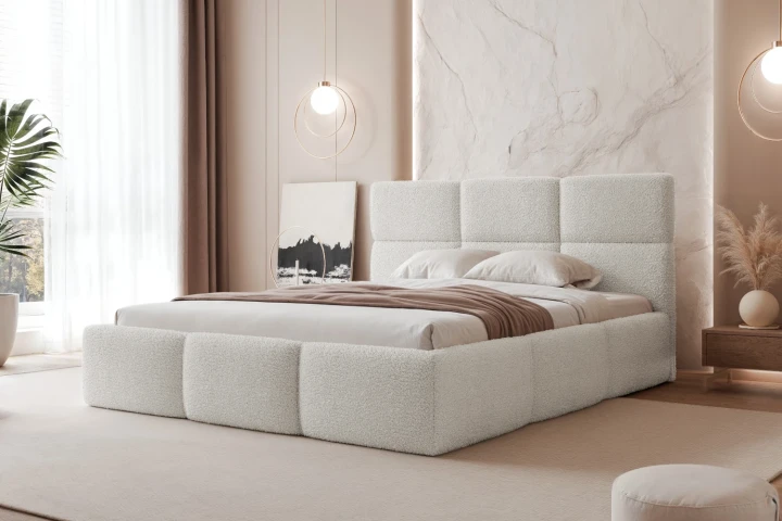 Łóżka tapicerowane z pojemnikiem i stelażem Moti Jasny szary