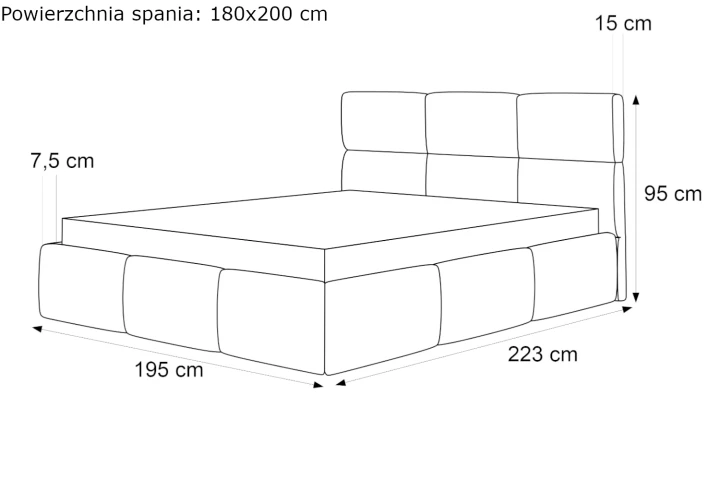 Łóżka tapicerowane z pojemnikiem i stelażem Moti wymiary 180