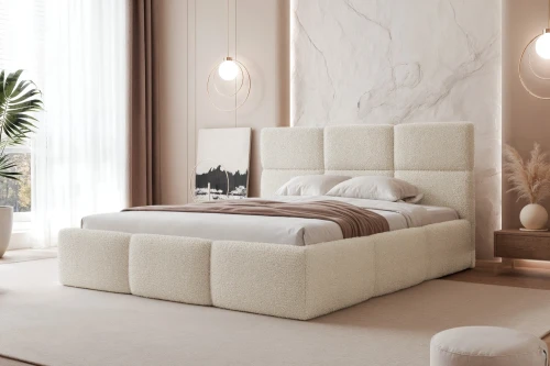 Łóżka tapicerowane z pojemnikiem i stelażem Moti Beżowy