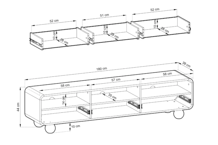 Szafka RTV 180cm z kulistymi nóżkami Bubo wymiary