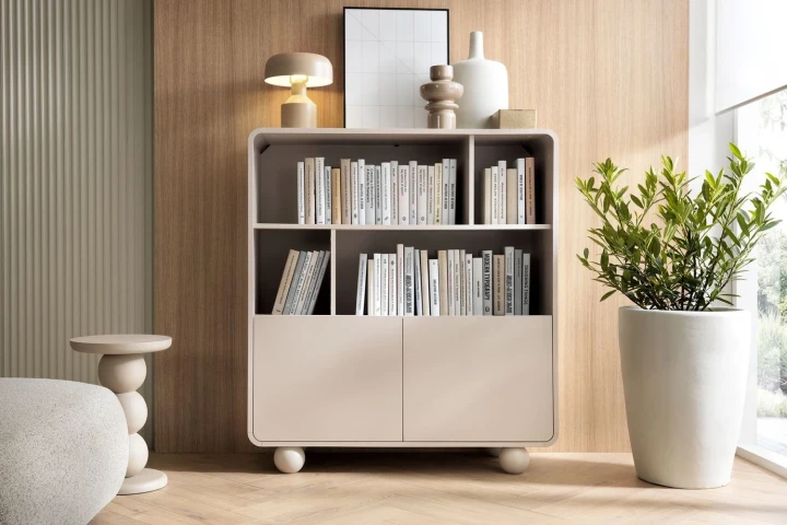 Regał z drzwiczkami na kulistych nóżkach Bubo Kaszmir