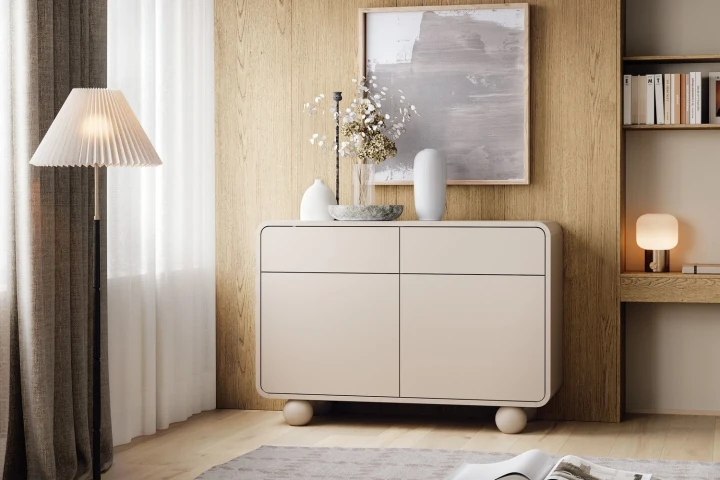 Komoda dwudrzwiowa z szufladami i kulistymi nóżkami Bubo Kaszmir