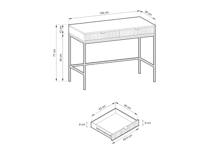 Toaletka Nuo z ryflowanymi szufladami wymiary