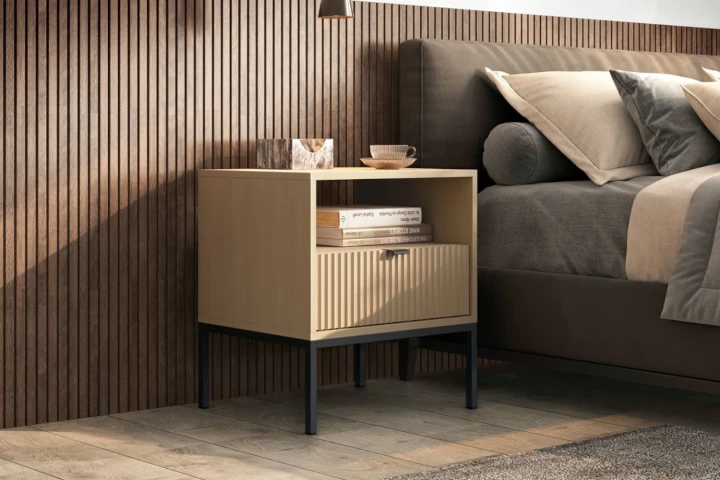 Stolik nocny Nuo z ryflowaną szufladą Dąb Vicenza