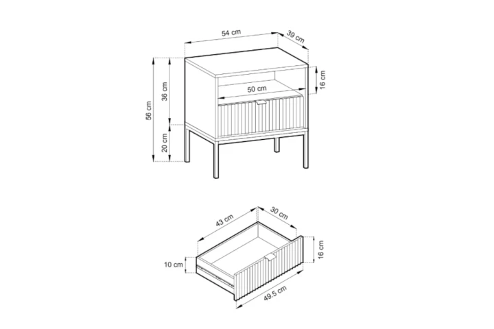 Stolik nocny Nuo z ryflowaną szufladą wymiary