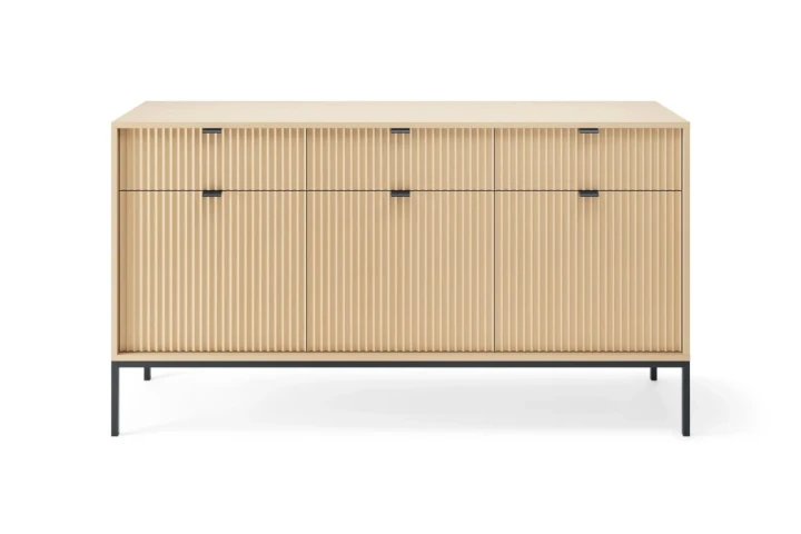 Komoda trzydrzwiowa Nuo ryflowana z szufladami Dąb Vicenza