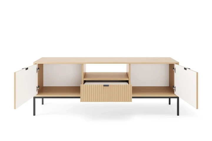 Szafka RTV z ryflowanymi drzwiczkami i szufladą Nuo Dąb Vicenza