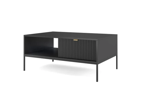 Stolik kawowy Nuo czarny z ryflowanymi szufladami z czarnymi nogami