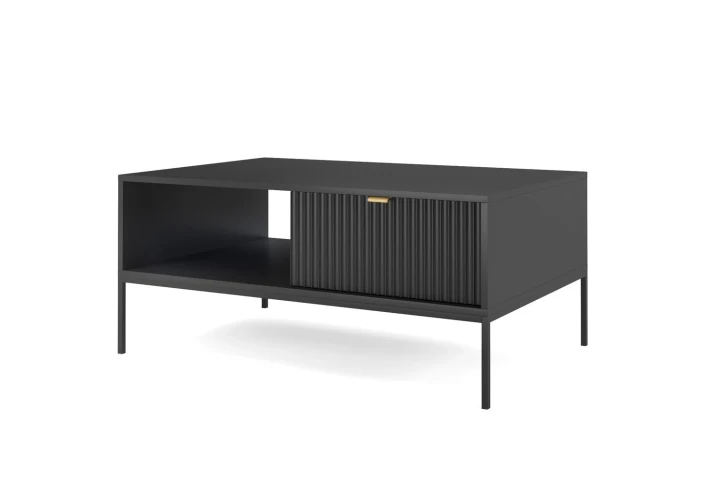 Stolik kawowy Nuo czarny z ryflowanymi szufladami z czarnymi nogami